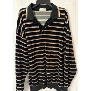 Vintage Norm Thompson Velour Polo Shirt Men’s Striped Y2K Long Sleeve Retro